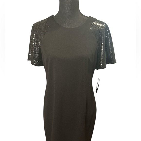 Calvin Klein Womens Black‎ Sequin Short Sleeve Sheath Cocktail Dress, Size 10. - Picture 1 of 6
